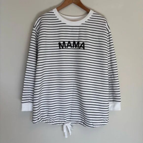 Isabel Maternity “Mama” Spellout Striped Sweatshirt – Black & White, Long Sleeve - Picture 3 of 9